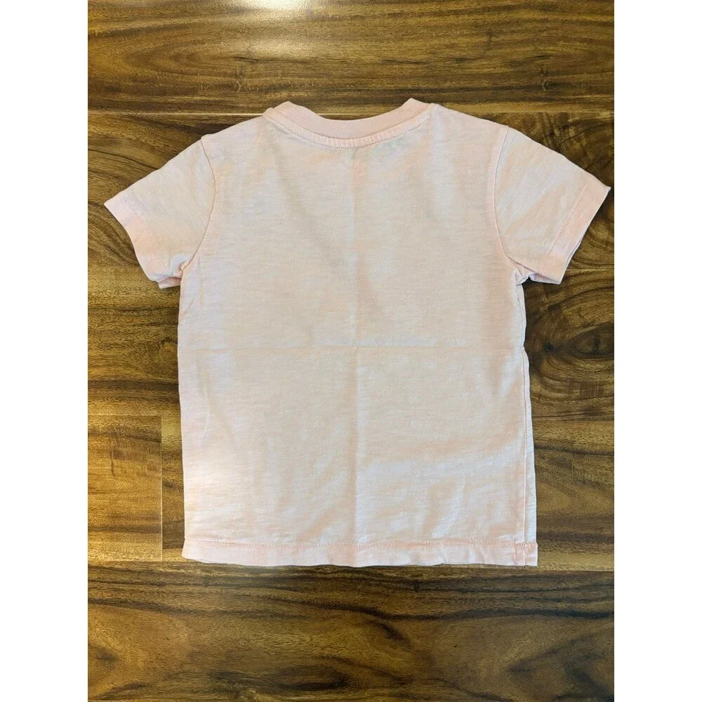 Primary Short Sleeve Shirt, Light Pink/Peach with Orange Sun, Size 3T